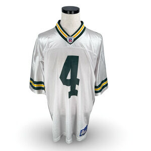 Vintage Reebok NFL Green Bay Packers Brett Favre #4 Jersey Men’s XL White V-Neck